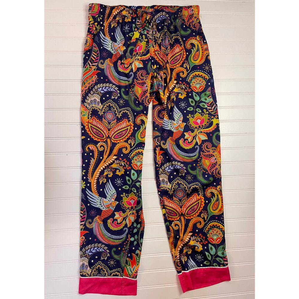 Averie Into the Wild Paisley Bird Boho Satin Pajama Pants Bottoms Womens Medium